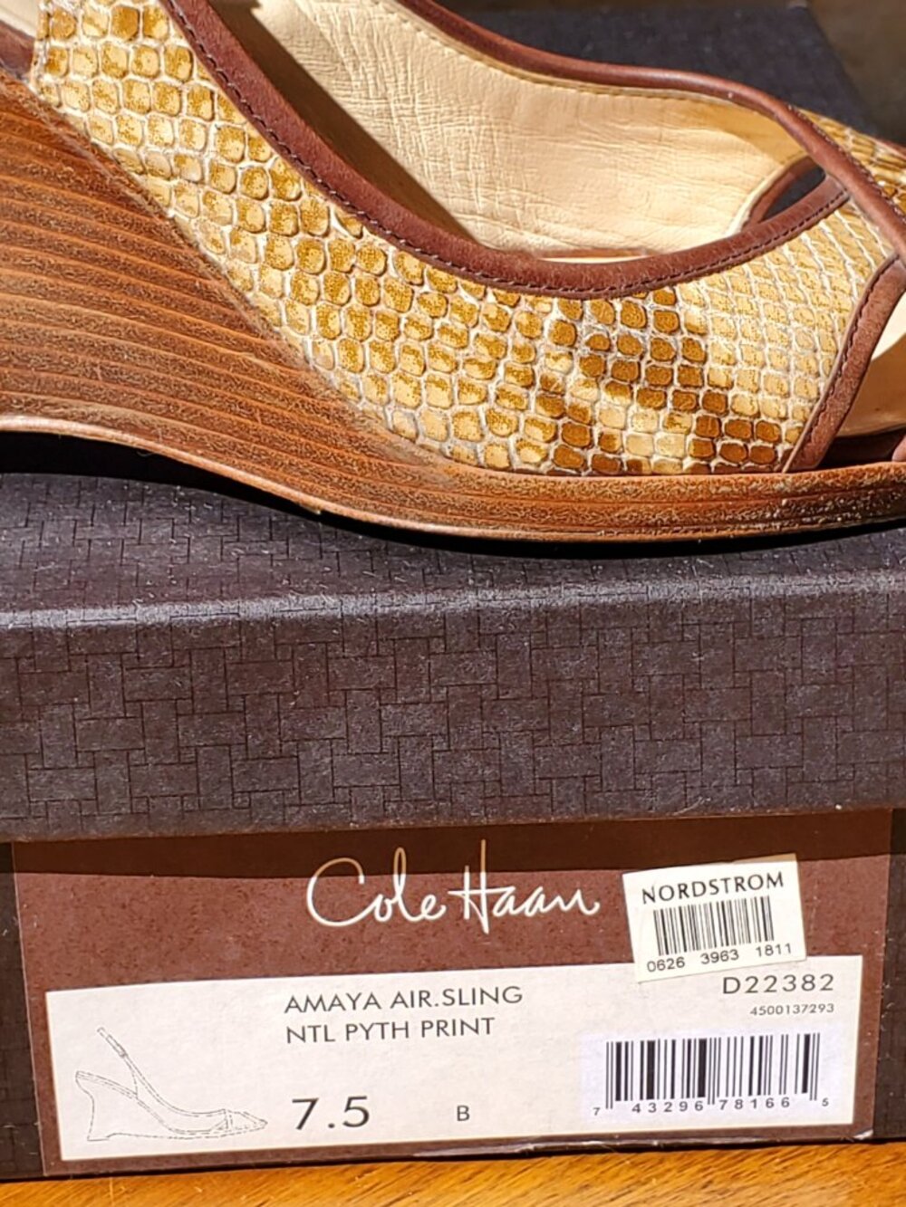 Cole Haan Amaya Air Python Prit Leather Sling Wedge Sandals, Size 7.5B - Picture 2 of 8